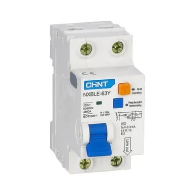 Купить Диф. автоматический выключатель NXBLE-63Y 1P+N 63А 30mA электронный тип AС х-ка С 4,5kA CHINT в интернет-магазине Akvilon.kz