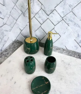 Купить Набор для ванной керамический 5в1 зеленый мрамор, ALROSSA в интернет-магазине Akvilon.kz