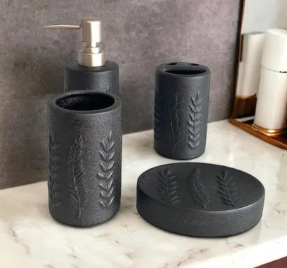 Купить Набор для ванной керамический 4в1 черный с узорами,ALROSSA в интернет-магазине Akvilon.kz