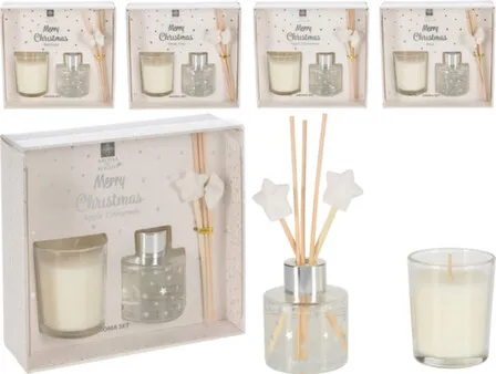 Купить Ароматизатор воздуха для помещений, диффузор - 40 мл, в комплекте со свечой залитой в стакан и палочками - 5 шт., в ассортименте, Koopman в интернет-магазине Akvilon.kz