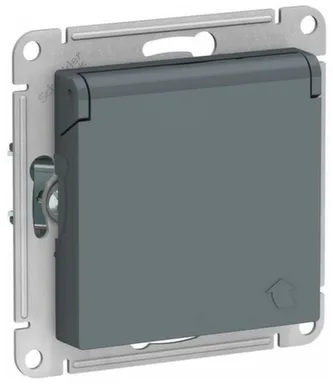 Купить Розетка 1-местная с крышкой,серия AtlasDesign грифель в интернет-магазине Akvilon.kz