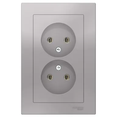 Купить Розетка 2-местная Schneider Electric Atlas Алюминий в интернет-магазине Akvilon.kz