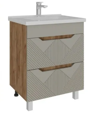 Тумба напольная Яна Дуб Крафт Золотой Арал KZ04 2 ящика с умывальником Orbita 1170-80/810, 80 см, AVK в интернет-магазине Akvilon.kz