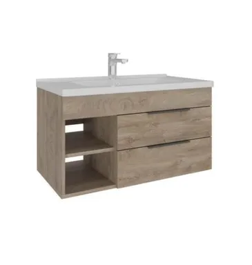 Тумба подвесная Кира Дуб Эндгрейн 2 ящика и ниша, с умывальником А1047 100 см, AVK в интернет-магазине Akvilon.kz