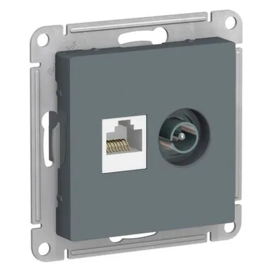 Купить Розетка двухместная компьютерная+ТВ,серия AtlasDesign грифель в интернет-магазине Akvilon.kz