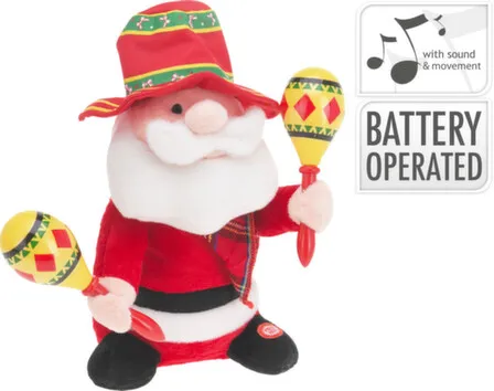 Купить Фигурка рождественская Танцующий Санта с маракасами, выс.30см, озвученная, раб. от бат.3xAA (не в компл), Koopman в интернет-магазине Akvilon.kz