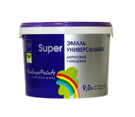 Купить Эмаль акриловая Радуга Super-117 глянцевая универсальная база С 9 в интернет-магазине Akvilon.kz