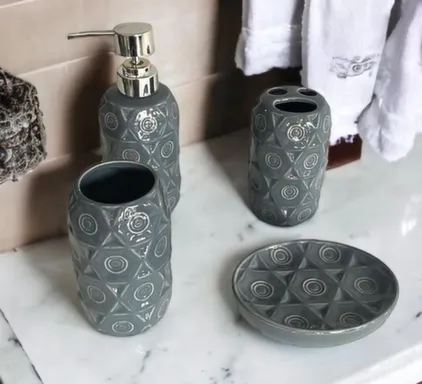 Купить Набор для ванной керамический 4в1 серый с узорами,ALROSSA в интернет-магазине Akvilon.kz