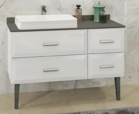 Купить Тумба Империя белая с антрацитовой столешницей с умывальником Comforty 78189 120 см,Comforty в интернет-магазине Akvilon.kz