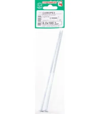 Купить Саморезы универсальные 6x180 мм, белый цинк, 2 шт, Стройбат в интернет-магазине Akvilon.kz