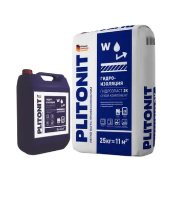 Купить Гидроизоляция двухкомпонентная 8 л + 25 кг ГидроЭласт 2K, Plitonit в интернет-магазине Akvilon.kz