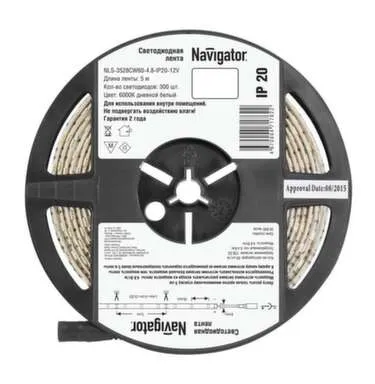 Купить Светодиодная лента NLS-3528CW60-4,8-IP20-12V R5 4,8Вт/м (уп.5м) Navigator в интернет-магазине Akvilon.kz