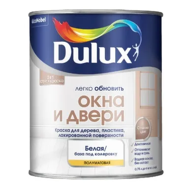 Купить Краска акриловая Dulux (LUXIUM) Окна и Двери полуматовая белая BW 0,75л в интернет-магазине Akvilon.kz