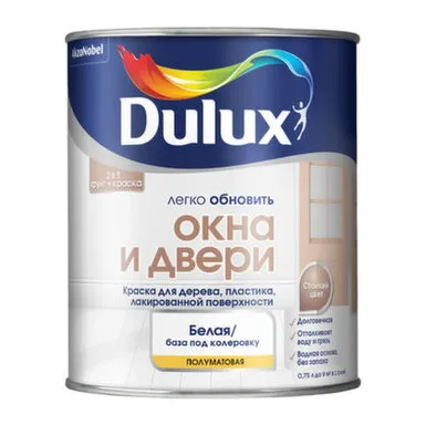 Купить Краска акриловая Dulux Окна и Двери полуматовая белая BC 0,75л в интернет-магазине Akvilon.kz