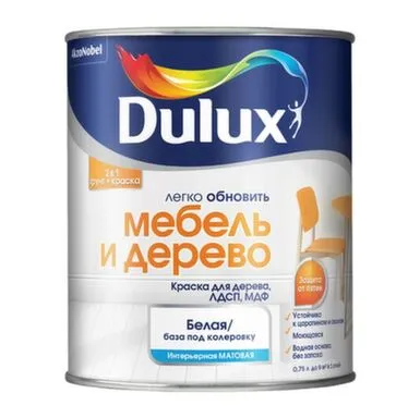 Купить Краска акриловая Dulux Мебель и Дерево матовая белая BC 0,75л в интернет-магазине Akvilon.kz
