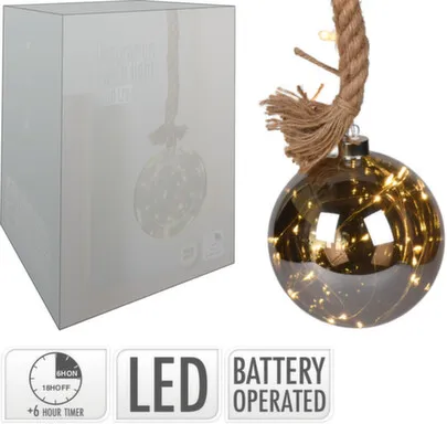 Купить Cветильник Шар подвесной, 24 LED-лампы, диам. 15см, веревка 95см, раб. от бат.2xAA, с таймером, Koopman в интернет-магазине Akvilon.kz