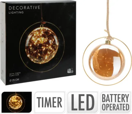 Купить Cветильник Шар подвесной, 40 LED-ламп, диам. 18см в кольце, диам. 26см, веревка 80см, раб. от бат.3XAA, с таймером, Koopman в интернет-магазине Akvilon.kz