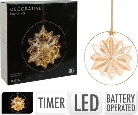 Купить Cветильник подвесной Звезда в кольце, 40 LED-ламп, диам. 26см, веревка 80см, раб. от бат.3XAA, с таймером, Koopman в интернет-магазине Akvilon.kz