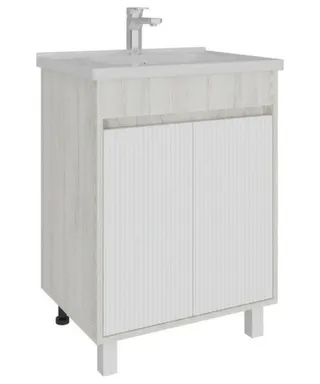 Тумба напольная Эвелин Сосна Лофт Белая 2 двери с умывальником Orbita 1170-60/610, 60 см, AVK в интернет-магазине Akvilon.kz