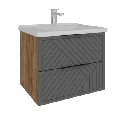 Тумба подвесная Джина Дуб Крафт Золотой Графит матовый 2 ящика с умывальником Orbita 1170-60/610, 60 см, AVK в интернет-магазине Akvilon.kz