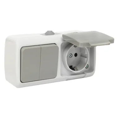 Купить Розетка 1- мест. 16А з/к с крышкой с выключателем 2 клавиши IP54 Мурманск в интернет-магазине Akvilon.kz