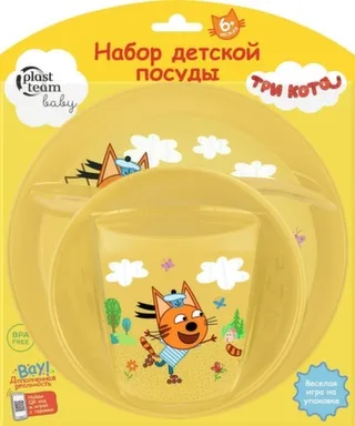 Купить Набор детской посуды Три Кота (тарелка, миска, стакан и ложка) в интернет-магазине Akvilon.kz