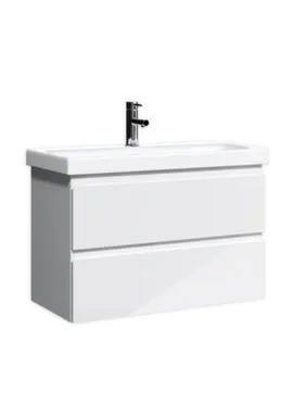 Купить Тумба подвесная Graffo, белый глянец, с двумя выдвижными ящиками, с умывальником Moduo 80 см, ДОМИНО в интернет-магазине Akvilon.kz