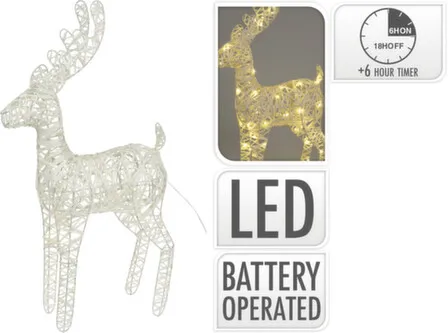 Купить Светильник декоративный Олень, 40 LED-ламп, раб. от бат.3xAA (не в компл), с таймером, цв.белый, Koopman в интернет-магазине Akvilon.kz