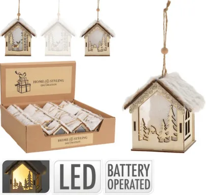 Купить Декорация подвесная Домик с подсветкой, раб. от бат. 3XLR44/AG13 в асс, Koopman в интернет-магазине Akvilon.kz