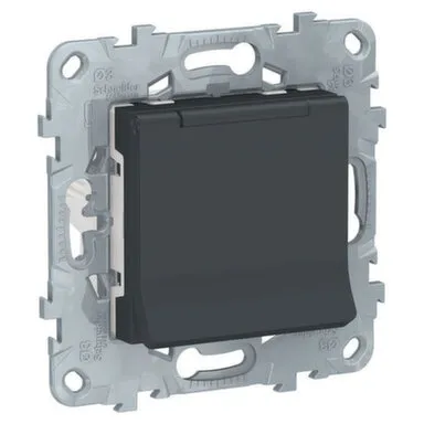 Купить Розетка 1- местная с/з шторки с крышкой IP40 антрацит Unica Studio в интернет-магазине Akvilon.kz