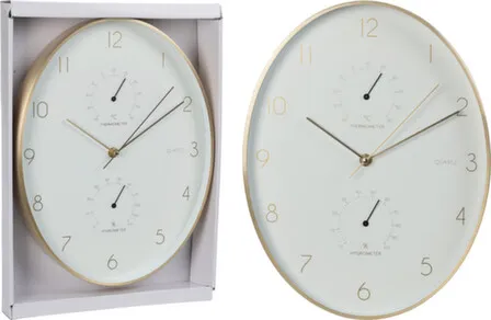 Купить Часы настенные, 34,5x27,1x4,2 см, белые, с термометром и гигрометром, Koopman в интернет-магазине Akvilon.kz
