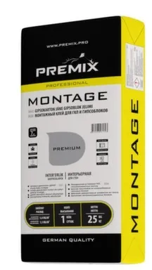 Купить Клей Montagе для ГКЛ и гипсовых блоков 25кг, Premix в интернет-магазине Akvilon.kz