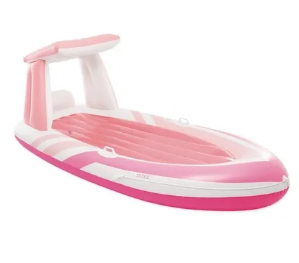 Купить Пляжный матрас для плавания Pink Paradise Boat 244x119 см, навес от солнца, ручки, тент, Intex в интернет-магазине Akvilon.kz
