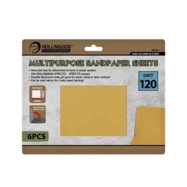 Купить Набор наждачной бумаги 230x170 мм, P120, 6 шт, Rollingdog в интернет-магазине Akvilon.kz
