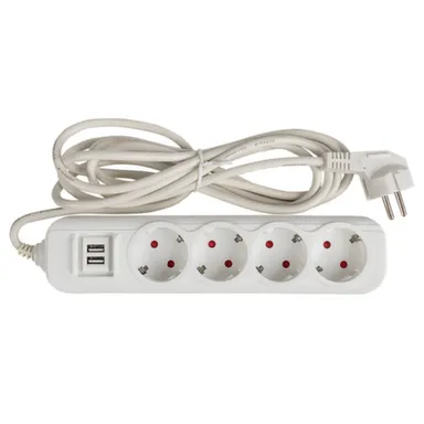 Купить Удлинитель 3м с заземлением с выключателем 4 розетки 16А с USB/EKF в интернет-магазине Akvilon.kz