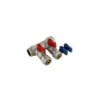 Купить Коллектор с отсечными кранами 3/4" ВР-НР х 2 выхода с евроконкусом 1/2" х 16, Aqualink в интернет-магазине Akvilon.kz