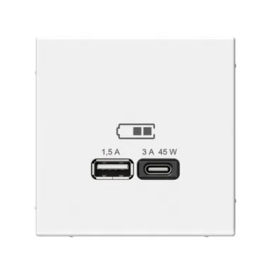 Розетка USB тип A+C 45 Вт QC PD ArtGallery, белый, высокоскоростной заряд, механизм, System Electric в интернет-магазине Akvilon.kz