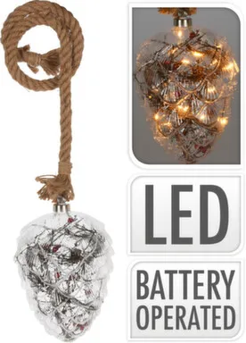 Купить Светильник декоративный Шишка, подвесной, длина веревки 65см, 15 led-ламп, раб. от бат.3хAA (не в компл), с таймером, Koopman в интернет-магазине Akvilon.kz