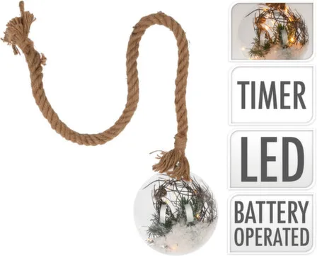 Купить Светильник декоративный Шар, подвесной, длина веревки 65см, 15 led-ламп, раб. от бат.3хAA (не в компл), с таймером, Koopman в интернет-магазине Akvilon.kz