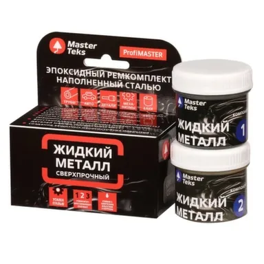Купить Ремкомплект эпоксидный двухкомпонентный жидкий металл, сверхпрочный, светло-серый, 160 гр, Masterteks в интернет-магазине Akvilon.kz