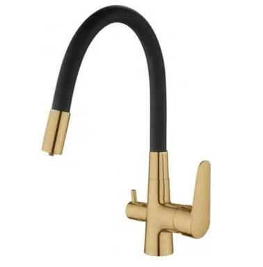 Купить Смеситель для кухни Coral с высоким гибким изливом и подключением к фильтру, черный/золото, CL03GB, Esko в интернет-магазине Akvilon.kz