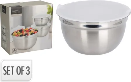 Купить Миска с крышкой, набор из 3 штук: 600 мл, размер 14x6,2 см, 1100 мл, размер 16x8,1 см, 1700 мл, размер 18x9,8 см, Koopman в интернет-магазине Akvilon.kz