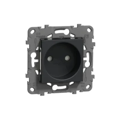 Купить Антрацит розетка 1- местная без заземления со шторками Unica Studio в интернет-магазине Akvilon.kz