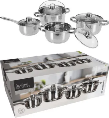 Купить Набор кухонной посуды с крышками: ковш 14x7,5 см, кастрюля 16x8,5 см, кастрюля 18x9,5 см, кастрюля 20x10,5 см, Koopman в интернет-магазине Akvilon.kz