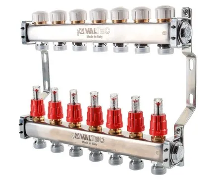 Купить Колекторная группа, нерж.сталь, встр.расх 1" х 7 вых евроконус 3/4 Valtec в интернет-магазине Akvilon.kz
