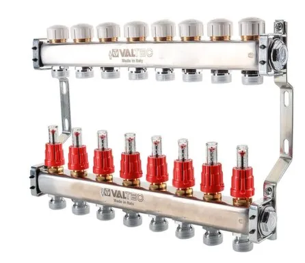 Купить Колекторная группа, нерж.сталь, встр.расх 1" х 8 вых евроконус 3/4 Valtec в интернет-магазине Akvilon.kz