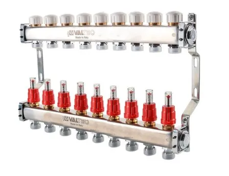 Купить Колекторная группа, нерж.сталь, встр.расх 1" х 9 вых евроконус 3/4 Valtec в интернет-магазине Akvilon.kz