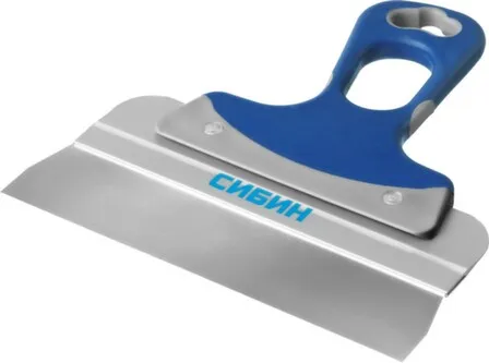 Купить Шпатель фасадный, нержавеющий, усиленный, с алюминиевой направляющей и двухкомпонентной ручкой, 200 мм, Сибин в интернет-магазине Akvilon.kz