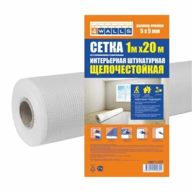 Купить Сетка строительная 1000мм х 20м ИНТЕРЬЕРНАЯ ШТУКАТУРНАЯ белая, 5x5, 4WALLS в интернет-магазине Akvilon.kz