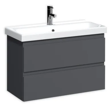 Купить Тумба подвесная Graffo, графит матовый, с двумя выдвижными ящиками, с умывальником Moduo 80 см, ДОМИНО в интернет-магазине Akvilon.kz